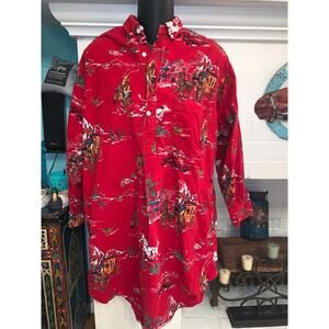 VINTAGE 80's RALPH LAUREN COWBOY WESTERN FLANNEL OVERSIZE NIGHTSHIRT